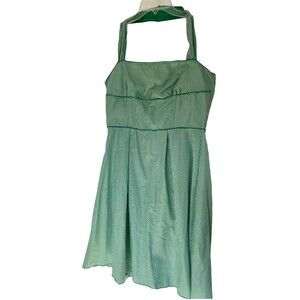 Green & White Checked Cotton Gingham Sundress SzM Retro Vibe Rockabilly Halter